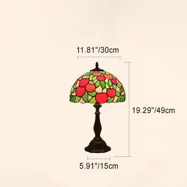 Traditional Tiffany Pastoral Apple Pattern Stained Glass Resin 1-Light Table Lamp For Home Office