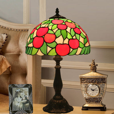 Traditional Tiffany Pastoral Apple Pattern Stained Glass Resin 1-Light Table Lamp For Home Office