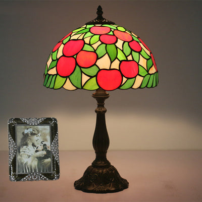 Traditional Tiffany Pastoral Apple Pattern Stained Glass Resin 1-Light Table Lamp For Home Office