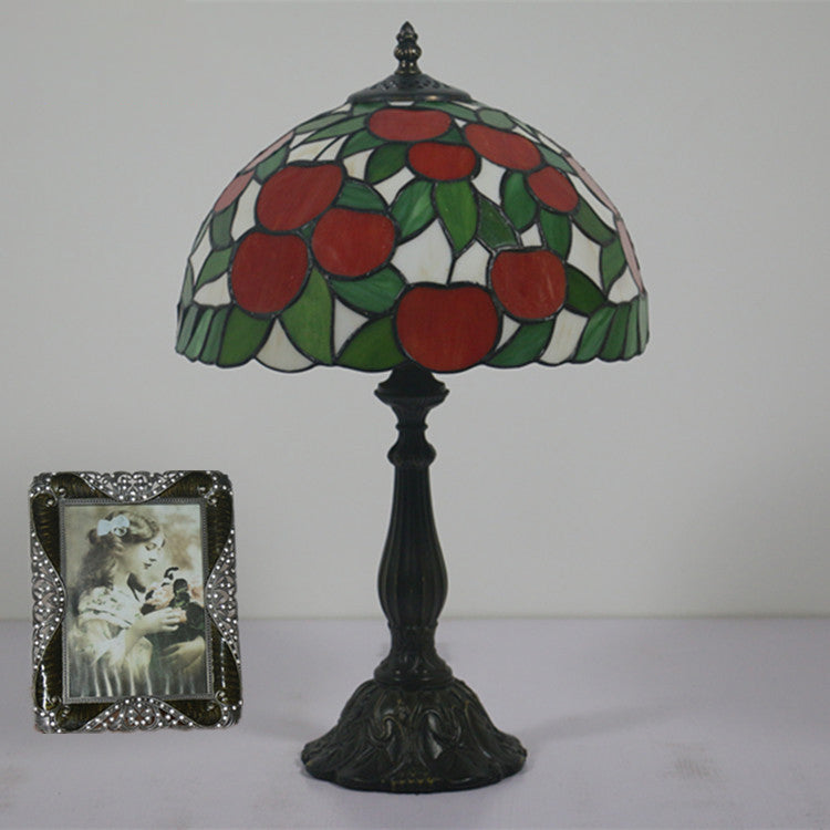 Traditional Tiffany Pastoral Apple Pattern Stained Glass Resin 1-Light Table Lamp For Home Office