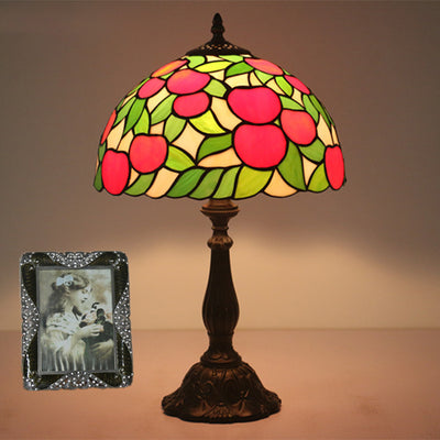 Traditional Tiffany Pastoral Apple Pattern Stained Glass Resin 1-Light Table Lamp For Home Office