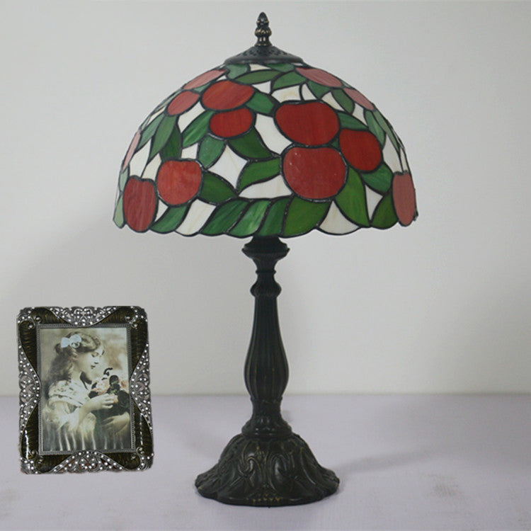 Traditional Tiffany Pastoral Apple Pattern Stained Glass Resin 1-Light Table Lamp For Home Office