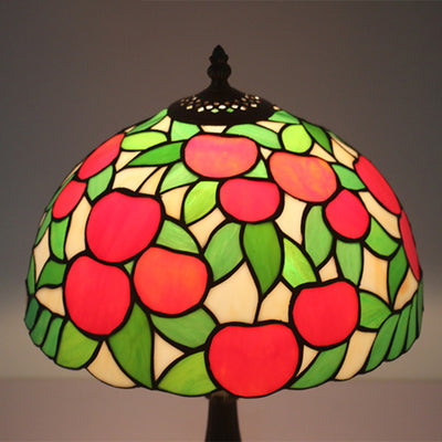 Traditional Tiffany Pastoral Apple Pattern Stained Glass Resin 1-Light Table Lamp For Home Office