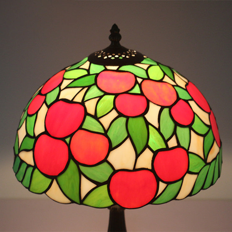 Traditional Tiffany Pastoral Apple Pattern Stained Glass Resin 1-Light Table Lamp For Home Office