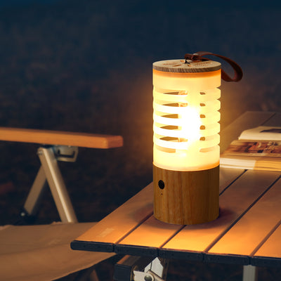 Contemporary Retro Wooden Cylindrical USB Charging LED Portable Outdoor Light Camping Light For Outdoor Patio