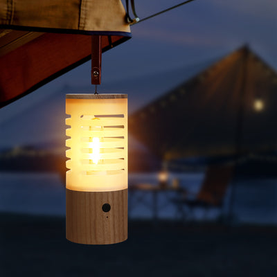 Contemporary Retro Wooden Cylindrical USB Charging LED Portable Outdoor Light Camping Light For Outdoor Patio