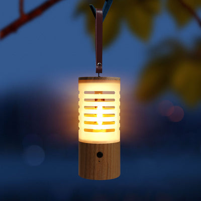 Contemporary Retro Wooden Cylindrical USB Charging LED Portable Outdoor Light Camping Light For Outdoor Patio