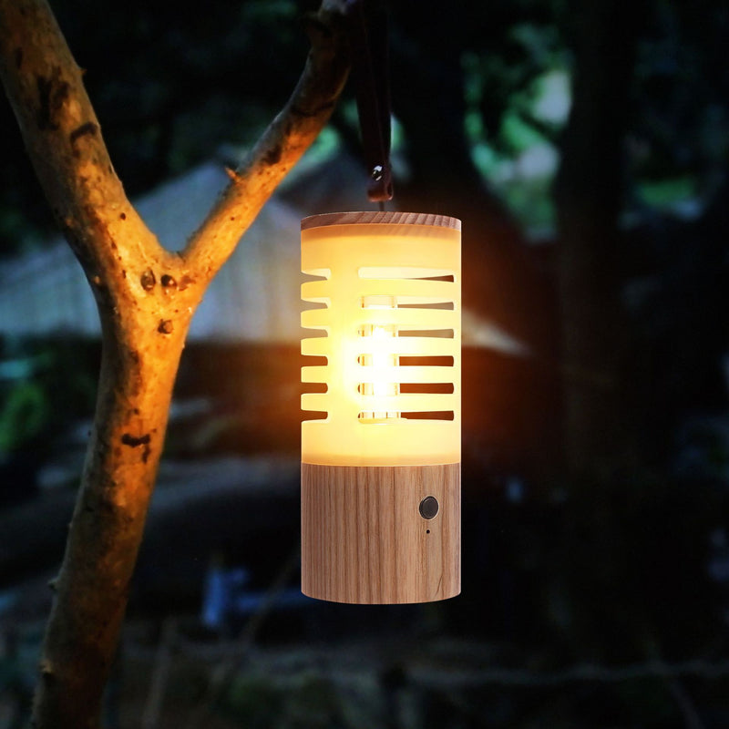 Contemporary Retro Wooden Cylindrical USB Charging LED Portable Outdoor Light Camping Light For Outdoor Patio