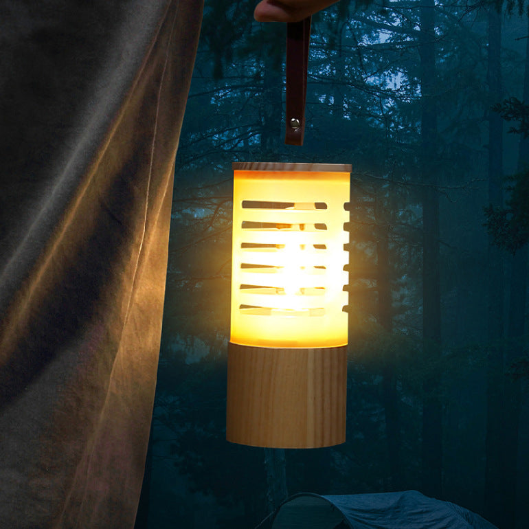 Contemporary Retro Wooden Cylindrical USB Charging LED Portable Outdoor Light Camping Light For Outdoor Patio