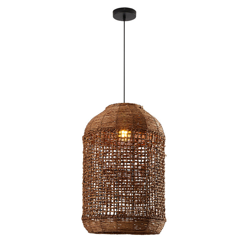 Traditional Japanese Rattan Weaving Cage 1-Light Pendant Light For Dining Room