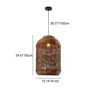 Traditional Japanese Rattan Weaving Cage 1-Light Pendant Light For Dining Room