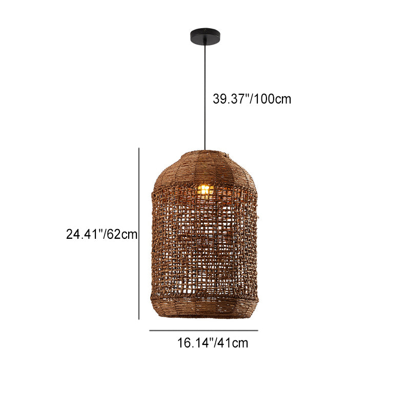 Traditional Japanese Rattan Weaving Cage 1-Light Pendant Light For Dining Room