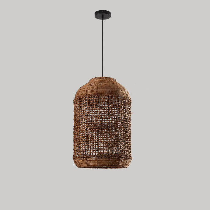 Traditional Japanese Rattan Weaving Cage 1-Light Pendant Light For Dining Room