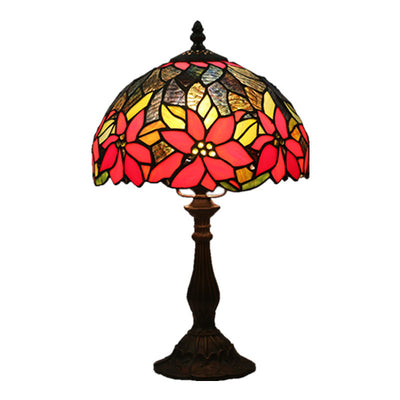 Traditional Tiffany Sunflower Stained Glass Dome 1-Light Table Lamp For Study