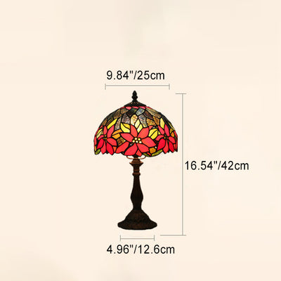 Traditional Tiffany Sunflower Stained Glass Dome 1-Light Table Lamp For Study