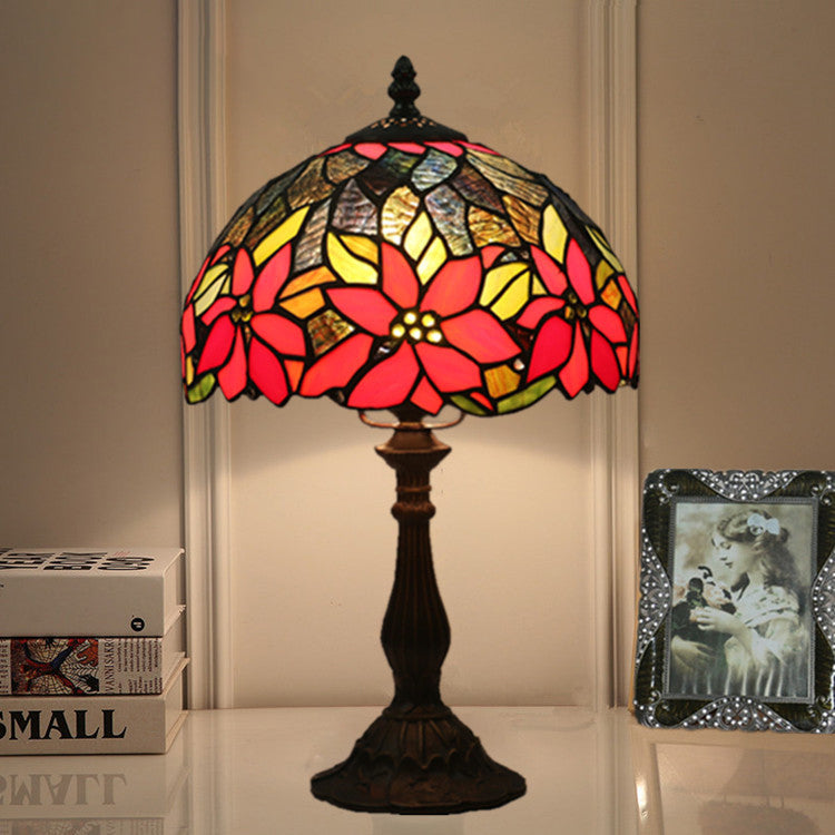 Traditional Tiffany Sunflower Stained Glass Dome 1-Light Table Lamp For Study