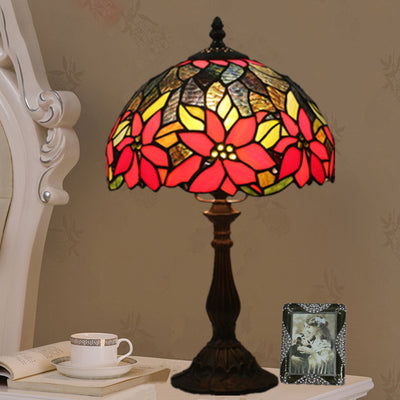 Traditional Tiffany Sunflower Stained Glass Dome 1-Light Table Lamp For Study