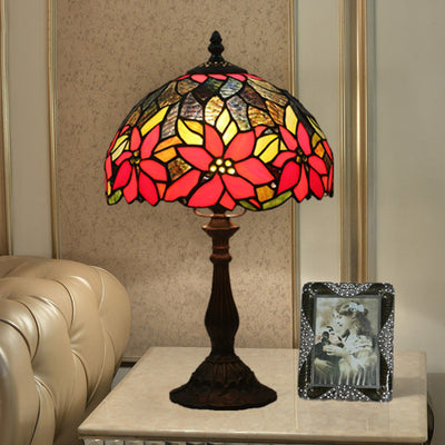 Traditional Tiffany Sunflower Stained Glass Dome 1-Light Table Lamp For Study