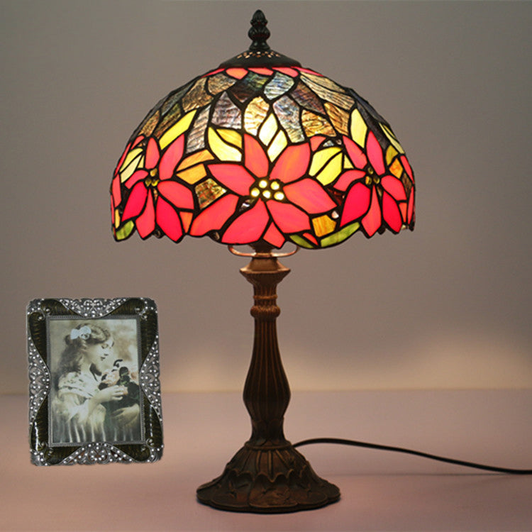 Traditional Tiffany Sunflower Stained Glass Dome 1-Light Table Lamp For Study