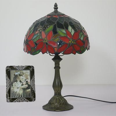 Traditional Tiffany Sunflower Stained Glass Dome 1-Light Table Lamp For Study