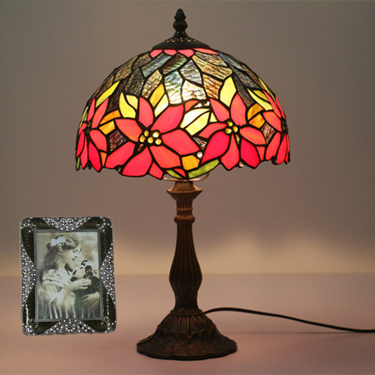 Traditional Tiffany Sunflower Stained Glass Dome 1-Light Table Lamp For Study