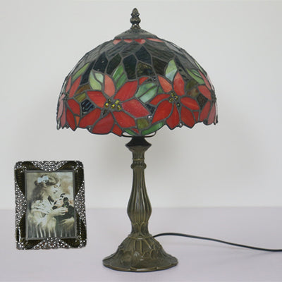 Traditional Tiffany Sunflower Stained Glass Dome 1-Light Table Lamp For Study