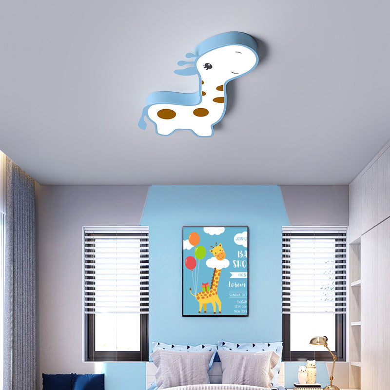 Contemporary Creative Animal Deer Acrylic Hardware LED Kids Flush Mount Ceiling Light For Bedroom