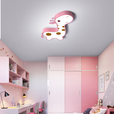 Contemporary Creative Animal Deer Acrylic Hardware LED Kids Flush Mount Ceiling Light For Bedroom