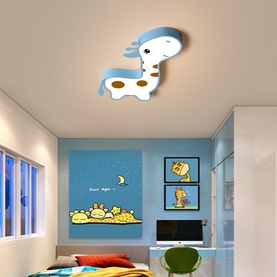 Contemporary Creative Animal Deer Acrylic Hardware LED Kids Flush Mount Ceiling Light For Bedroom