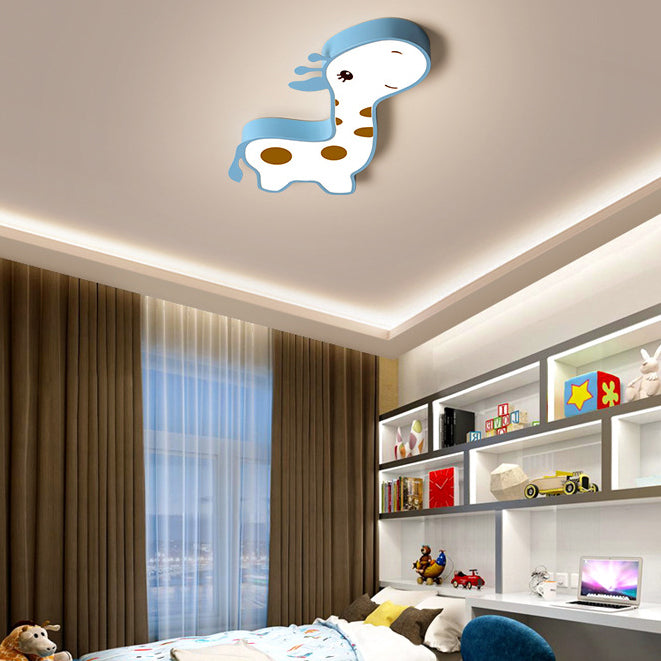 Contemporary Creative Animal Deer Acrylic Hardware LED Kids Flush Mount Ceiling Light For Bedroom