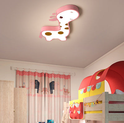 Contemporary Creative Animal Deer Acrylic Hardware LED Kids Flush Mount Ceiling Light For Bedroom