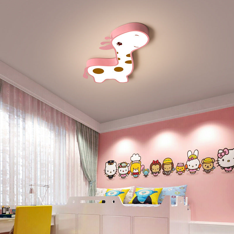 Contemporary Creative Animal Deer Acrylic Hardware LED Kids Flush Mount Ceiling Light For Bedroom