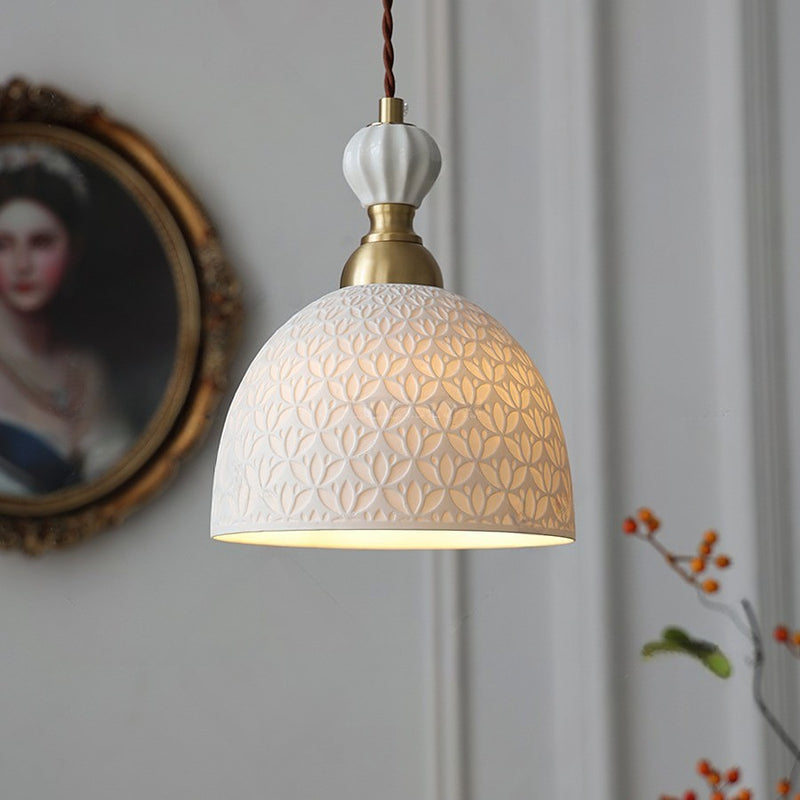 Traditional French Full Copper Ceramic Semicircle 1-Light Pendant Light For Dining Room