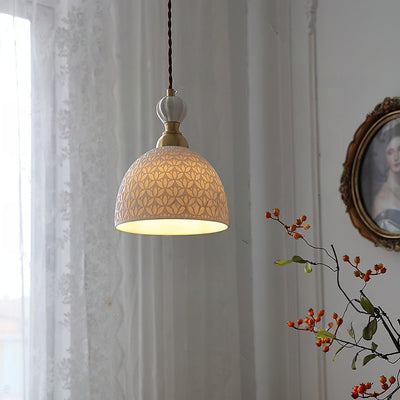 Traditional French Full Copper Ceramic Semicircle 1-Light Pendant Light For Dining Room