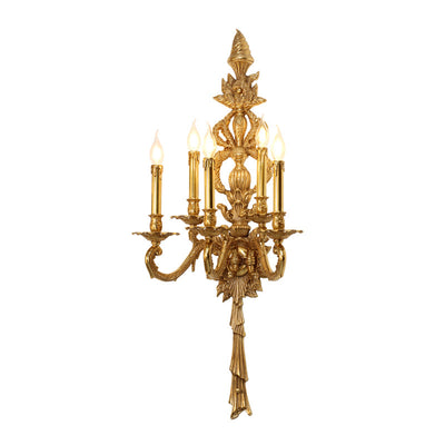 Traditional European Antique Brass Candlestick 5-Light Wall Sconce Lamp For Living Room