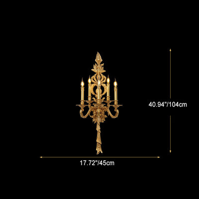 Traditional European Antique Brass Candlestick 5-Light Wall Sconce Lamp For Living Room