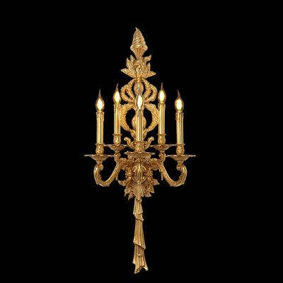 Traditional European Antique Brass Candlestick 5-Light Wall Sconce Lamp For Living Room