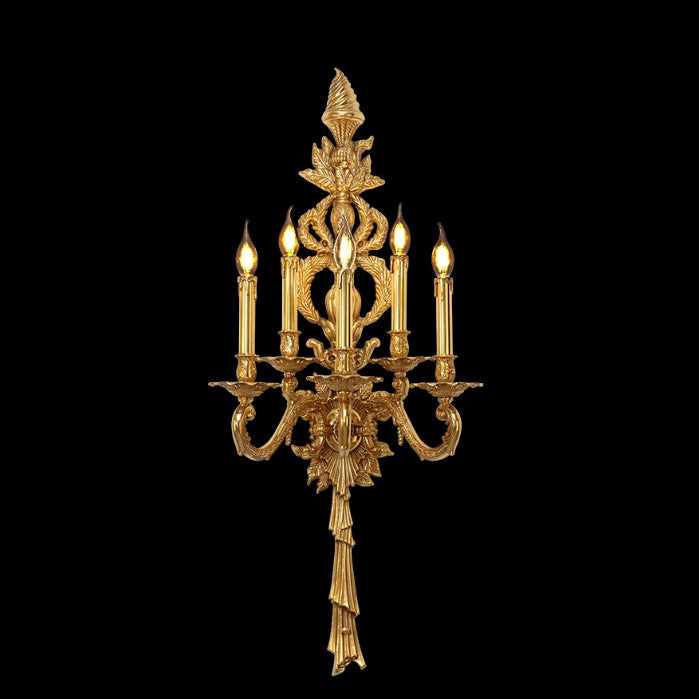 Traditional European Antique Brass Candlestick 5-Light Wall Sconce Lamp For Living Room