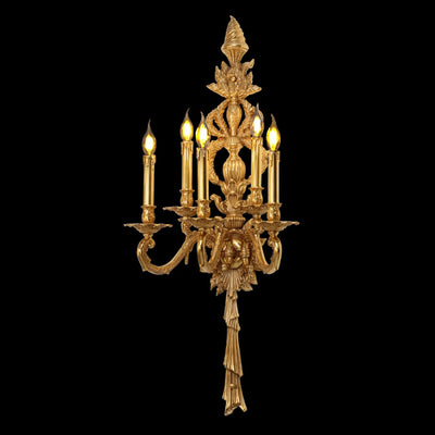 Traditional European Antique Brass Candlestick 5-Light Wall Sconce Lamp For Living Room