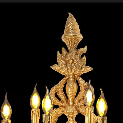 Traditional European Antique Brass Candlestick 5-Light Wall Sconce Lamp For Living Room