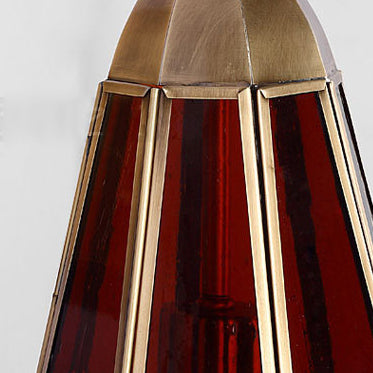 Modern Art Deco Carved Brass Red Glass Shade 1-Light Wall Sconce Lamp For Entertainment Rooms