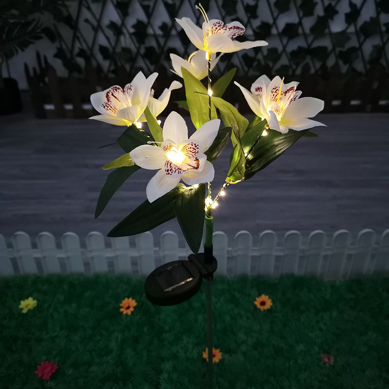 Contemporary Creative Artificial Orchid Flower LED Solar Waterproof Lawn Insert Light For Outdoor Patio