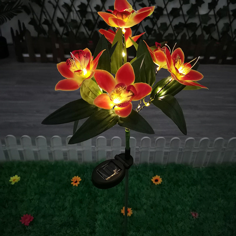 Contemporary Creative Artificial Orchid Flower LED Solar Waterproof Lawn Insert Light For Outdoor Patio