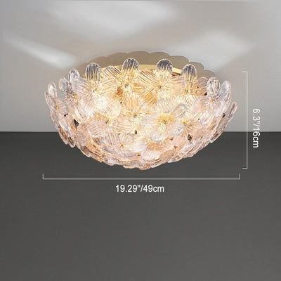 Modern Art Deco Petal Glass Iron Round 6-Light Semi-Flush Mount Ceiling Light For Living Room