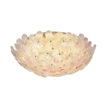 Modern Art Deco Petal Glass Iron Round 6-Light Semi-Flush Mount Ceiling Light For Living Room