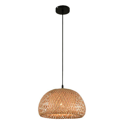 Traditional Farmhouse Semicircular Bamboo Weaving 1-Light Pendant Light For Living Room