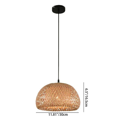 Traditional Farmhouse Semicircular Bamboo Weaving 1-Light Pendant Light For Living Room