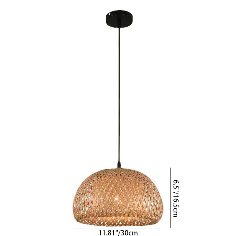 Traditional Farmhouse Semicircular Bamboo Weaving 1-Light Pendant Light For Living Room