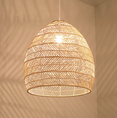 Traditional Farmhouse Oval Rattan Weaving 1-Light Pendant Light For Dining Room