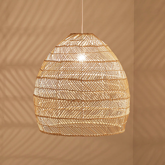 Traditional Farmhouse Oval Rattan Weaving 1-Light Pendant Light For Dining Room